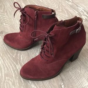 Lucky Brand suede red heeled ankle booties